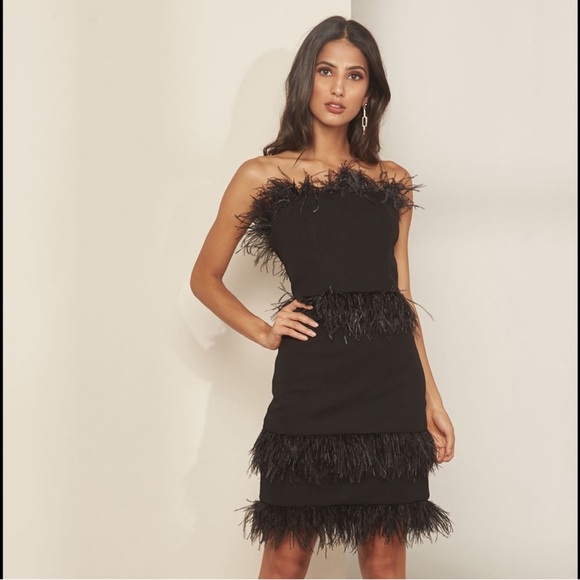 Elliatt Dresses & Skirts - ELLIATT Coco Elegant Black Feathered Strapless Dress